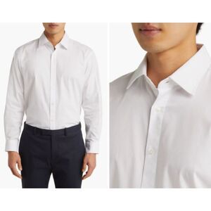 Nordstrom Tech Smart Traditional Fit White Dress Shirt Stretch Size 15 32-33